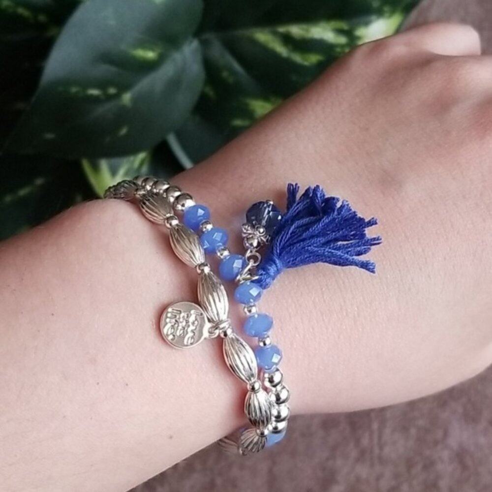 Love This Life blue & silver beaded bracelet set NEW